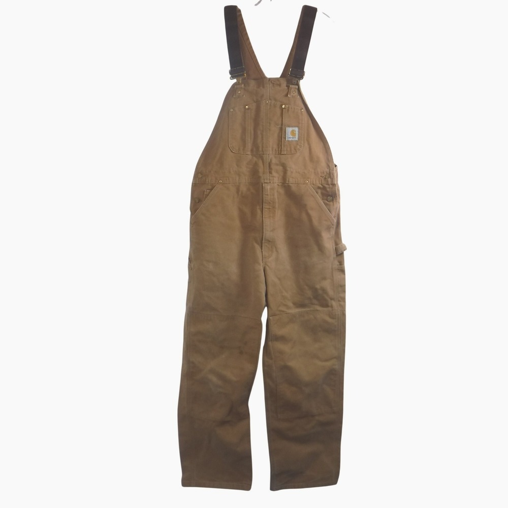 Carhartt Duck Bib Overalls Mens 36x31 Brown R01 Double‎ Knee Canvas Workwear